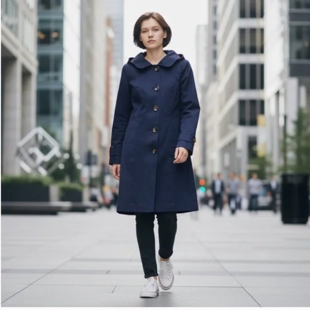 Tommy Hilfiger Navy Blue Spring Trench Coat With Hood - 4 China